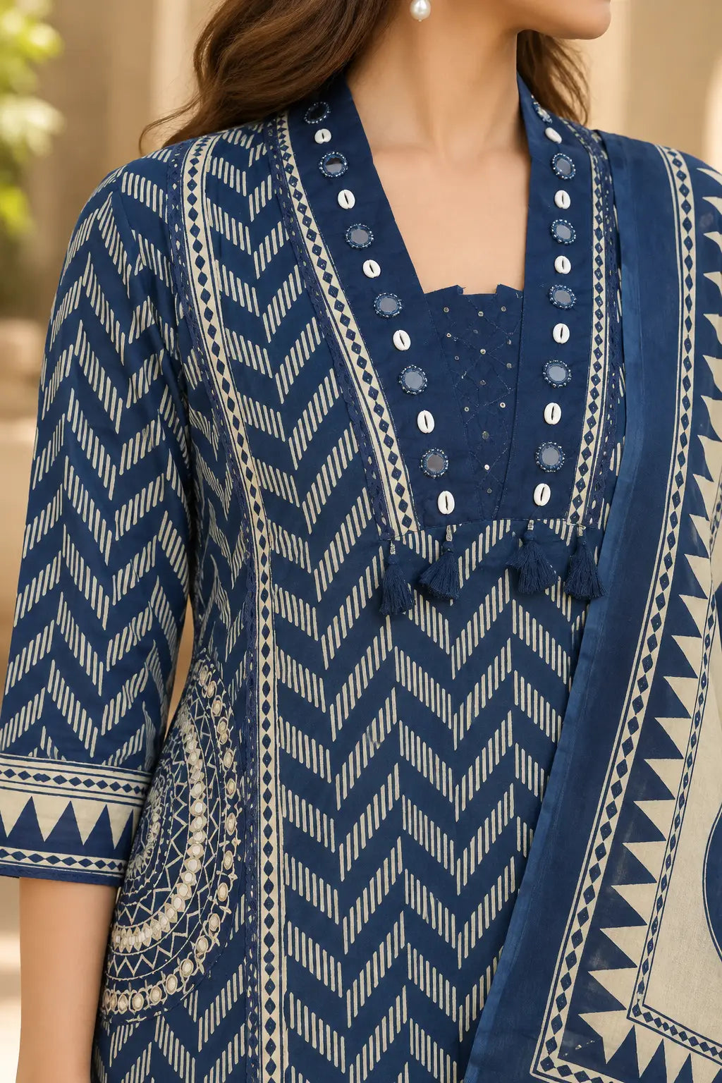 Neelambara Pure Cotton Printed Navy Blue 3-Piece Set