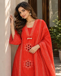 Bright Orange Embroidered Suit Set for Women - Subi Trends