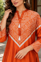 Bright Orange Geometric Printed Kurta and Pant Set - Subi Trends