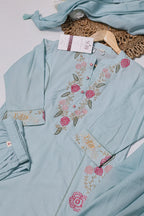 Light Blue Floral Embroidered 3-Piece Kurta Pant Set