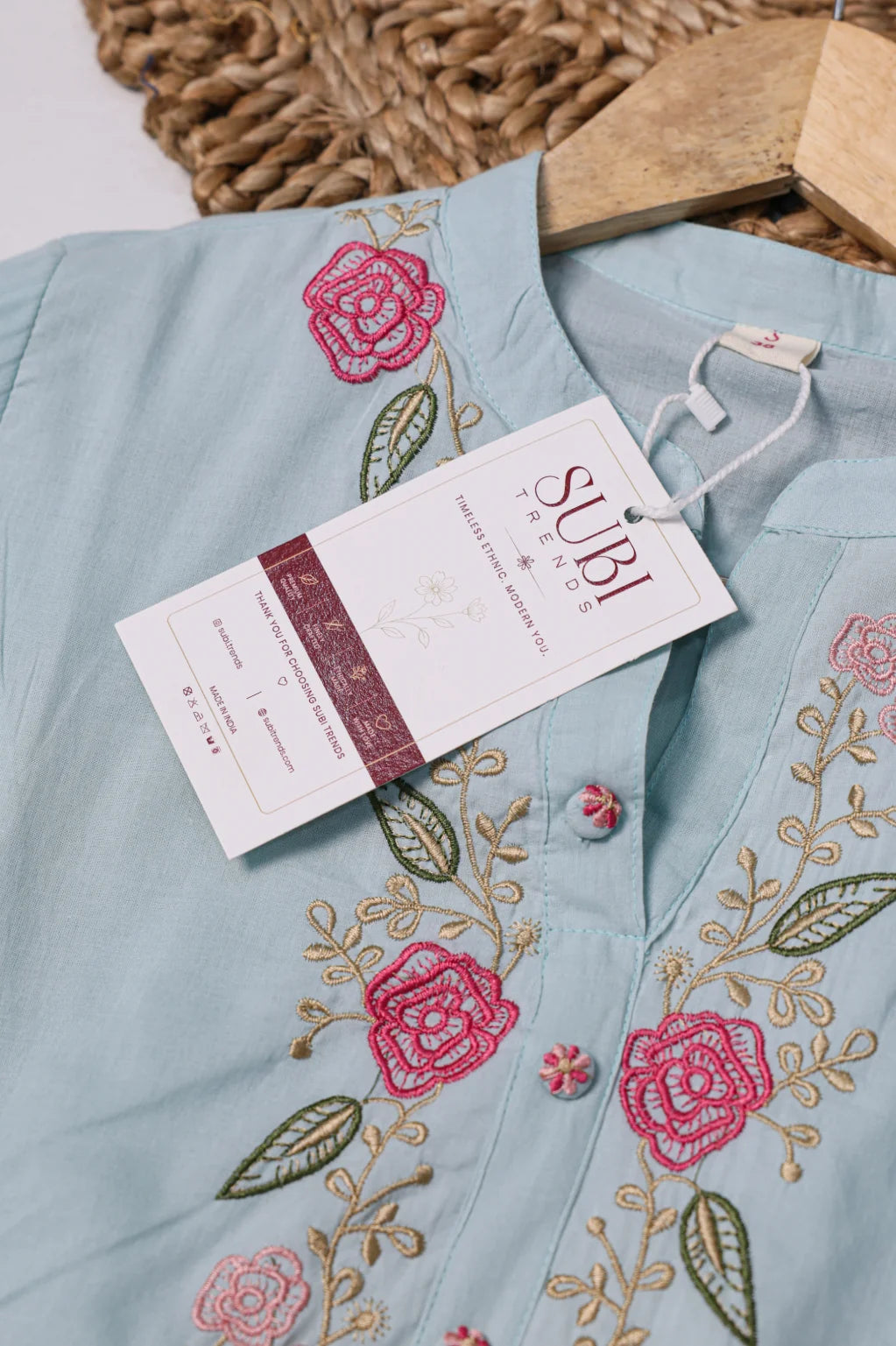 Light Blue Floral Embroidered 3-Piece Kurta Pant Set