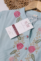Light Blue Floral Embroidered 3-Piece Kurta Pant Set