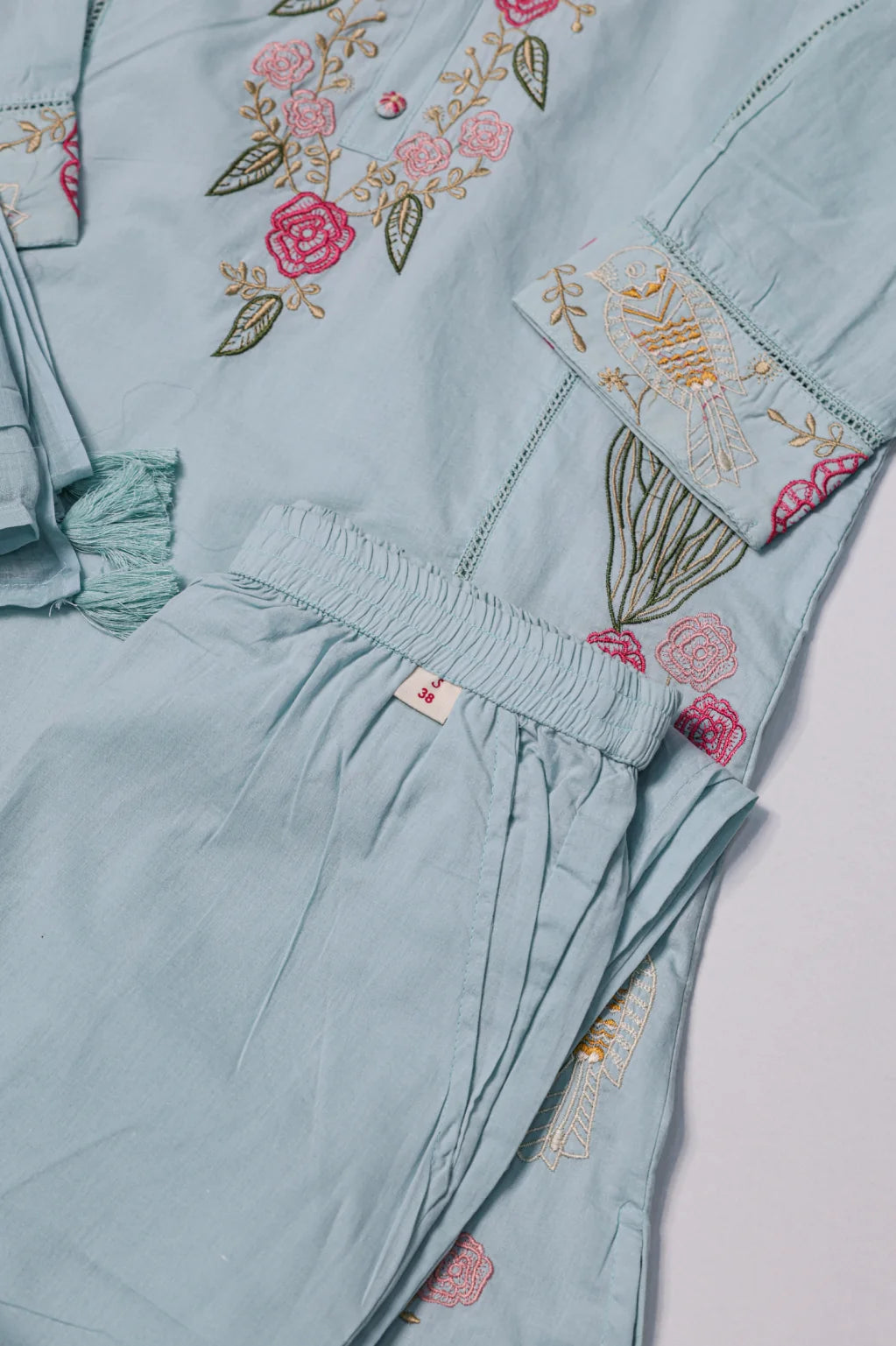 Light Blue Floral Embroidered 3-Piece Kurta Pant Set