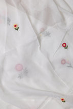 White Cotton Kurta Set With Pink Floral Embroidered