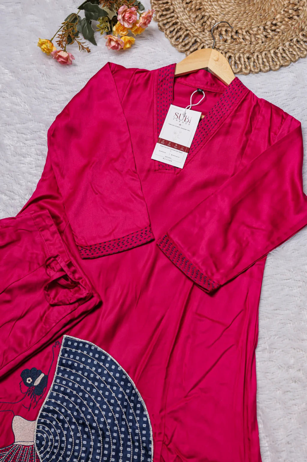 Rani Pink Satin Embroidered Co-ord Set