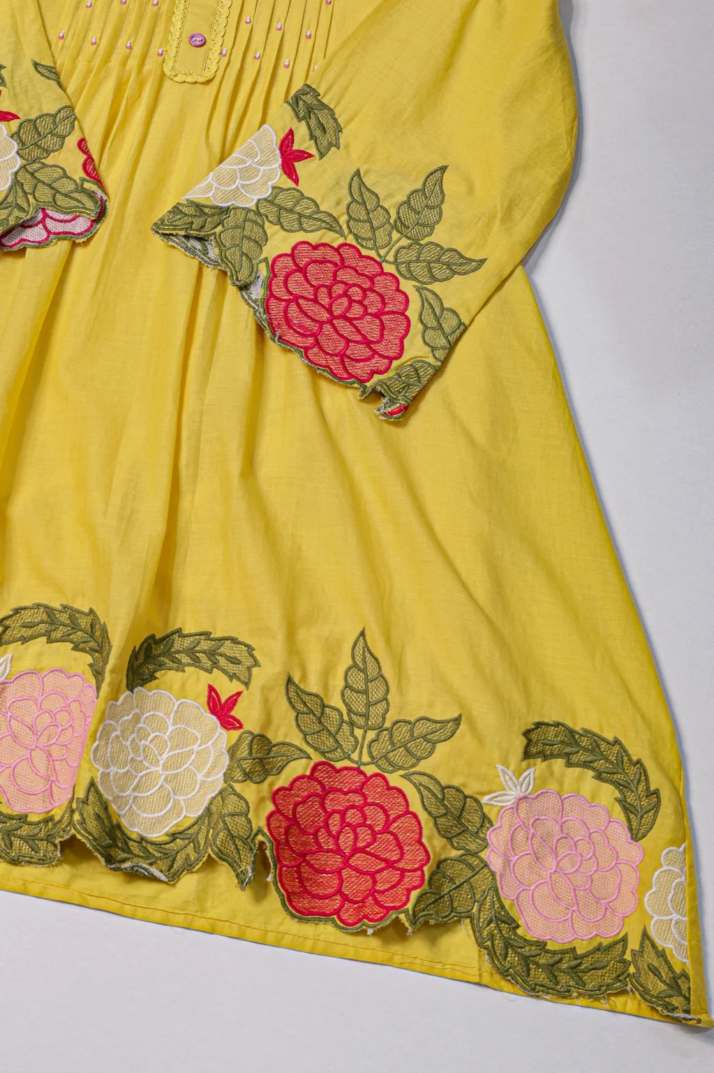 Bright Yellow Floral Embroidered Co-ord Set