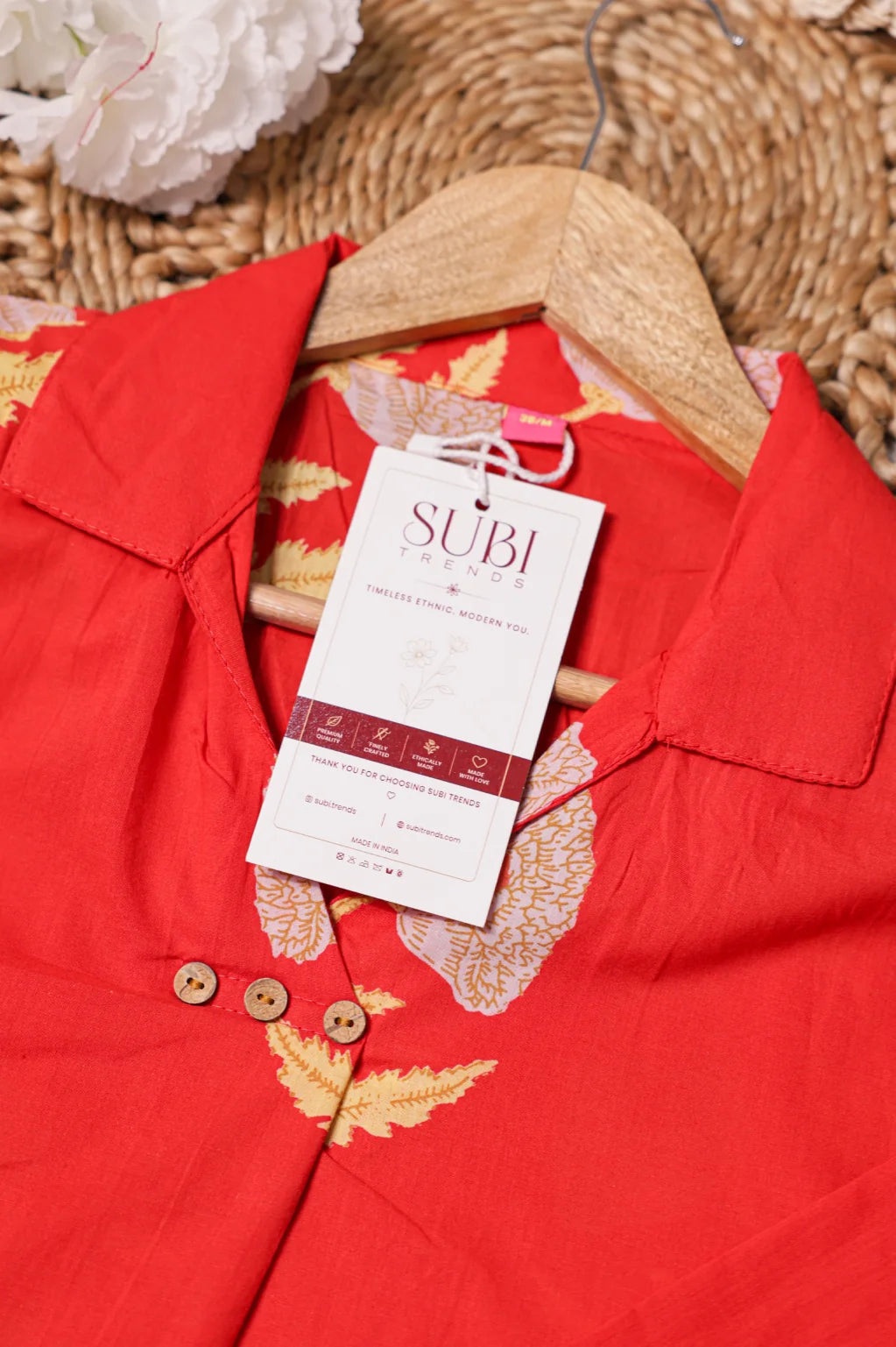 Coral Red Floral Printed A-Line Kurta Pant Set
