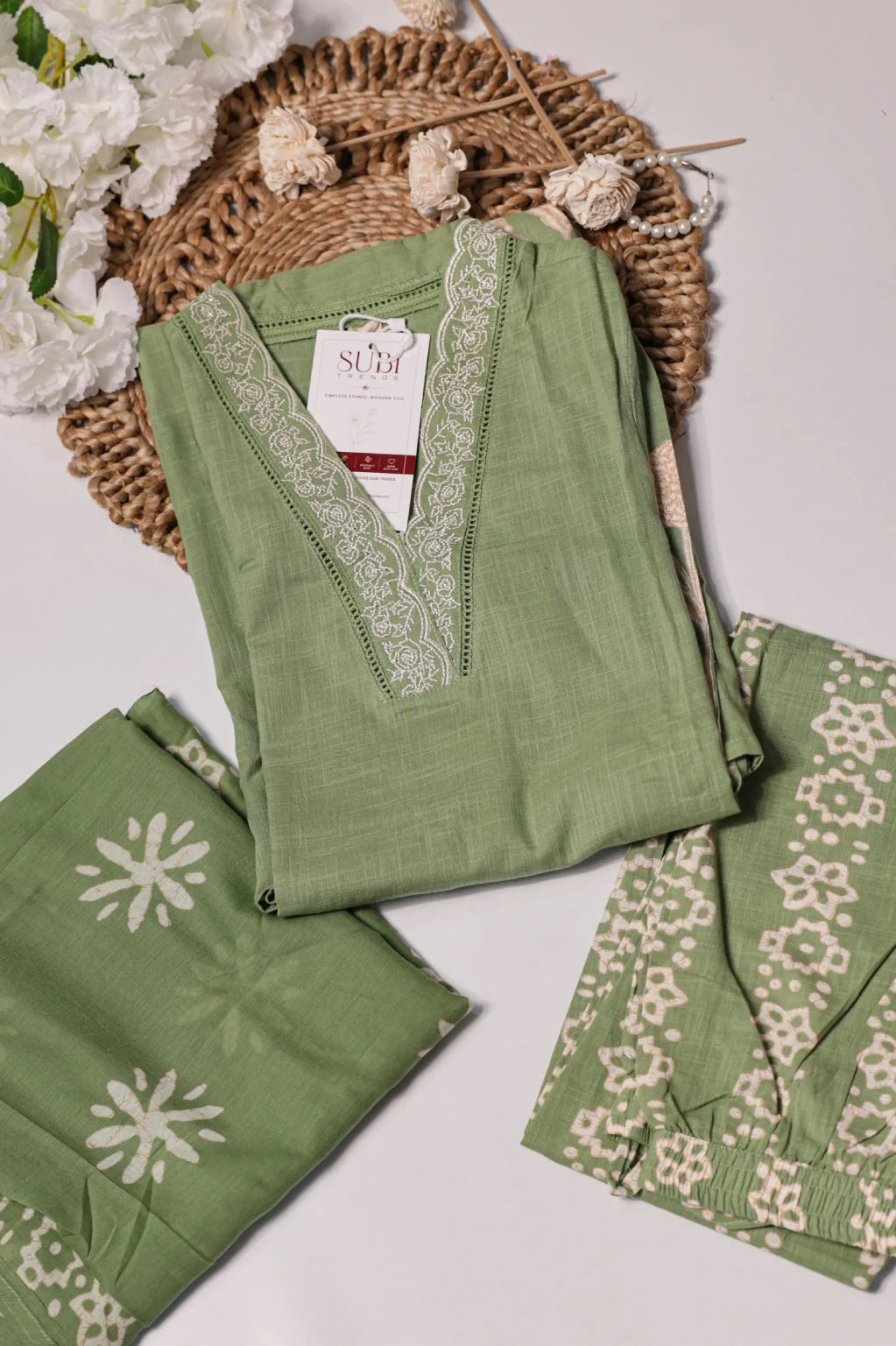 Sage Green Floral Printed Suit Set