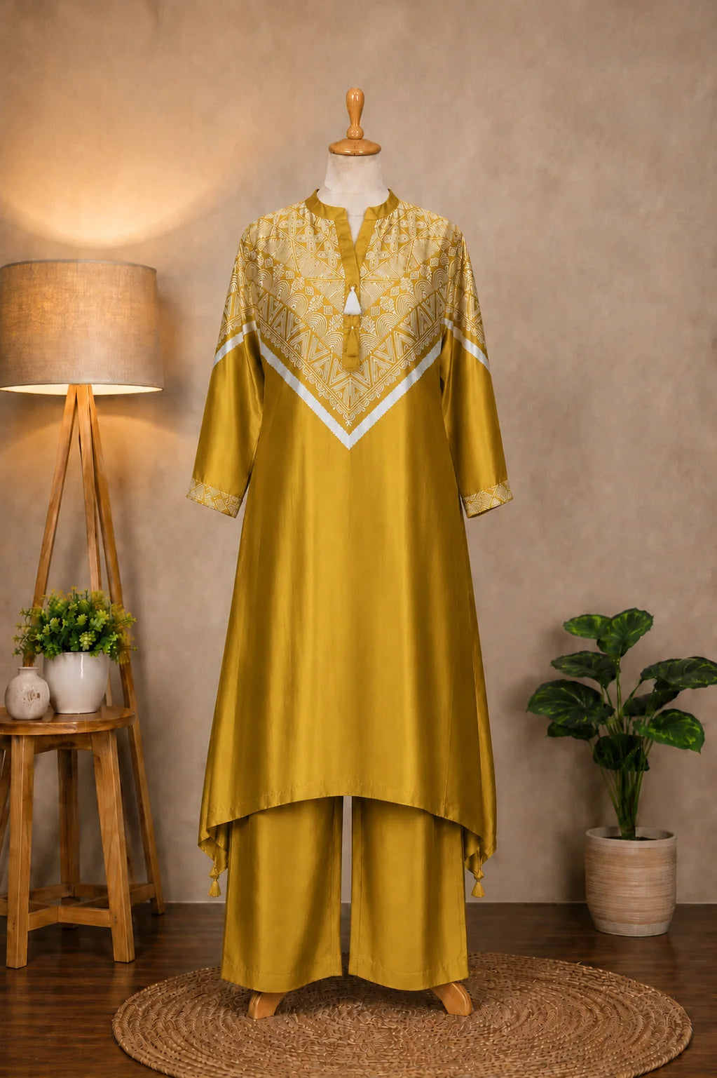 Mustard Geometric Printed Kurta and Pant Set