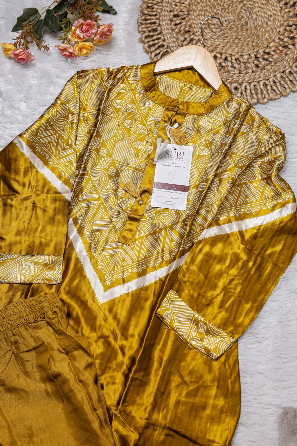 Mustard Geometric Printed Kurta and Pant Set