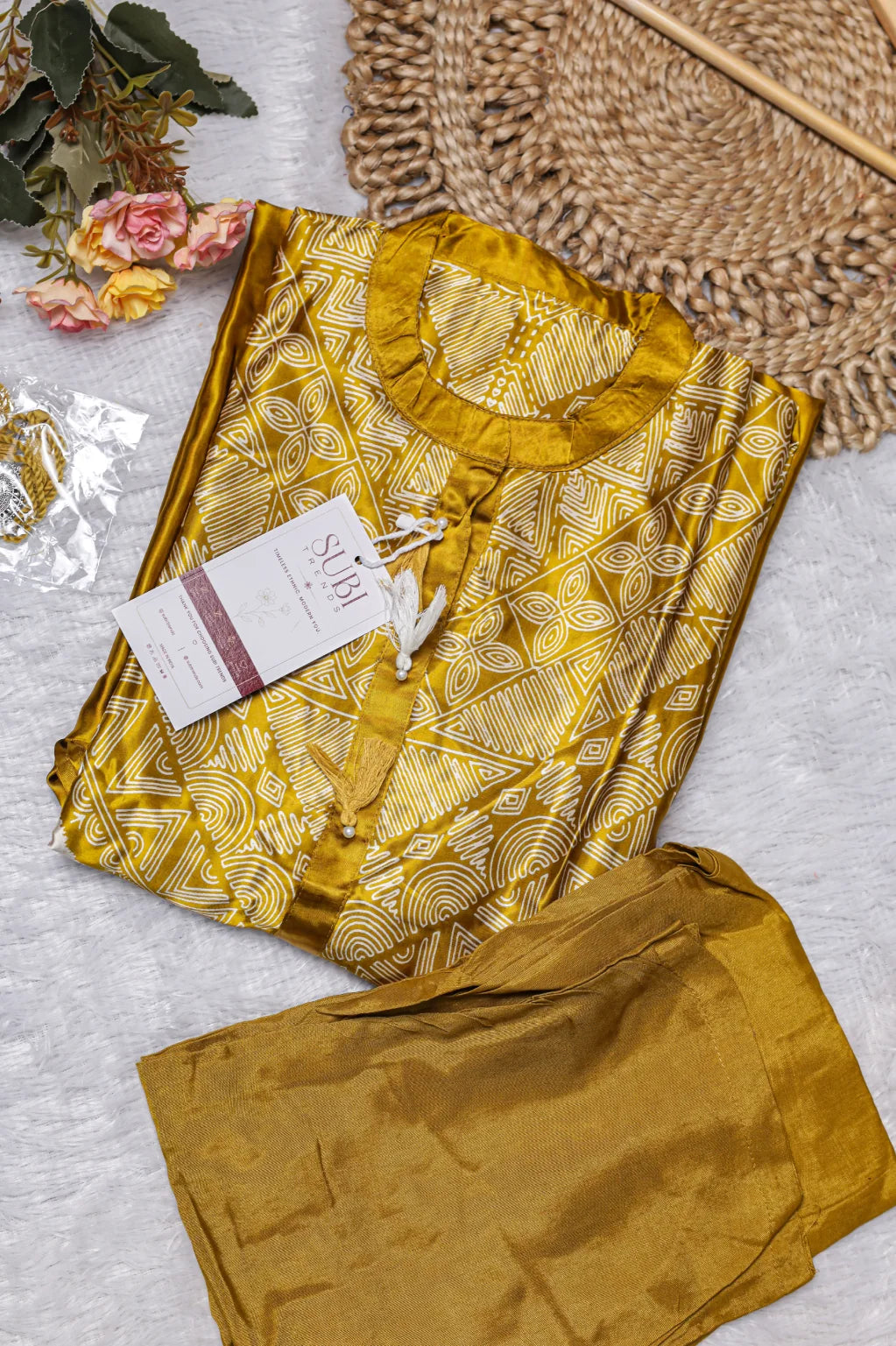 Mustard Geometric Printed Kurta and Pant Set