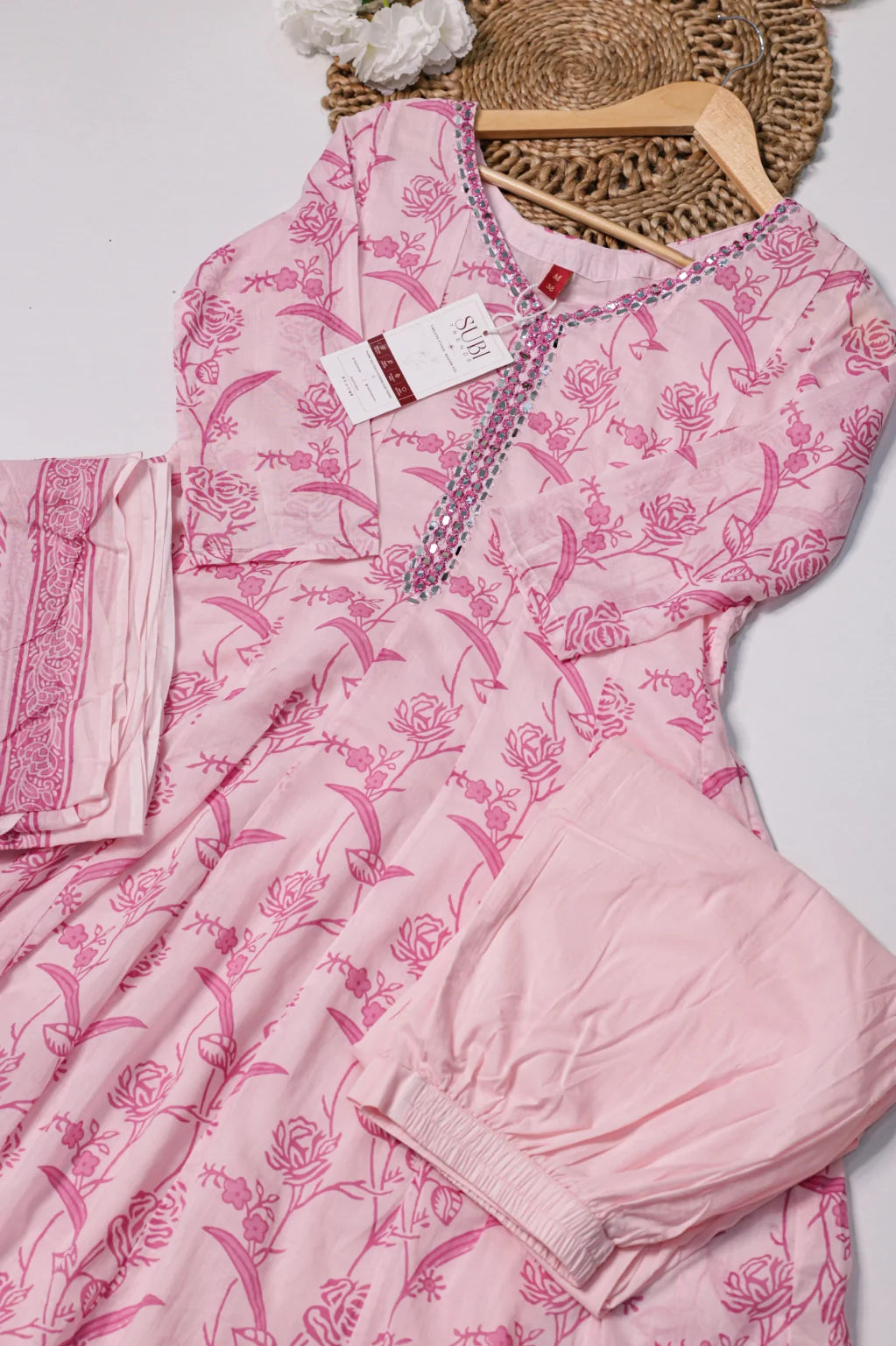 Light Pink Floral Anarkali Suit Set for Women