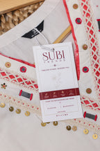 White & Coral Red Embroidered Kurta Palazzo Set