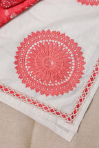 White & Coral Red Embroidered Kurta Palazzo Set