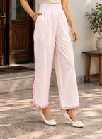 White Floral Embroidered Cotton Blend A-Line Suit Set