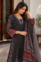 Ajrakh Printed Cotton Anarkali Kurta Set for Women