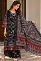 Ajrakh Printed Cotton Anarkali Kurta Set for Women