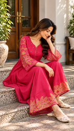 Fuchsia Pink Chanderi Silk Kurta Palazzo Set