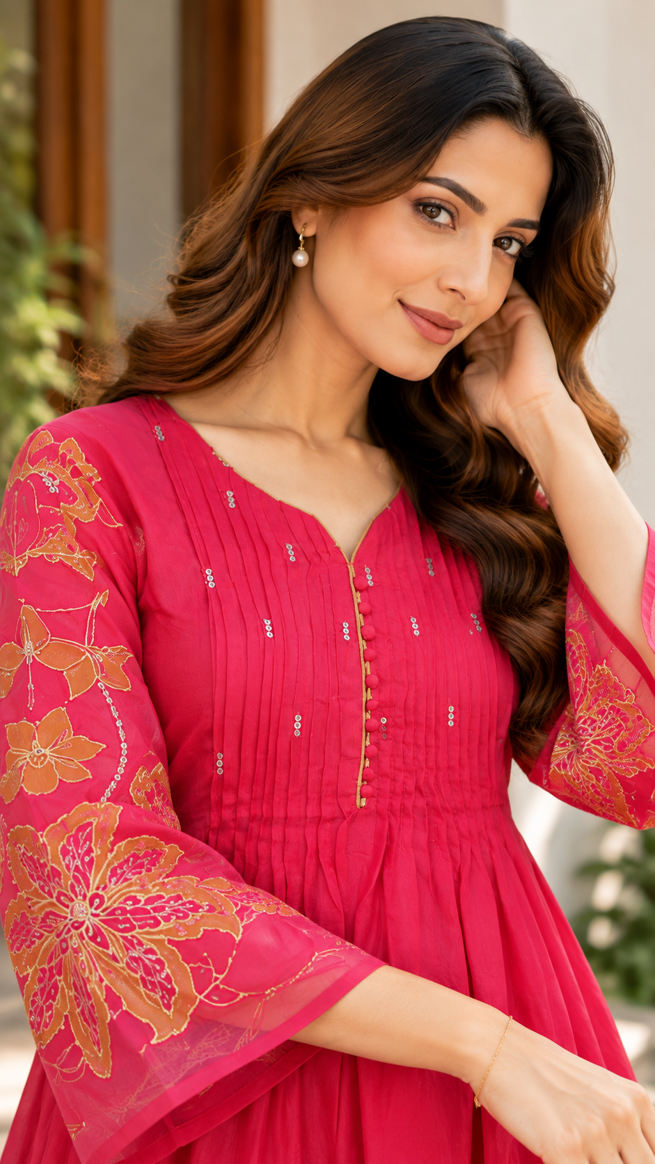 Fuchsia Pink Chanderi Silk Kurta Palazzo Set