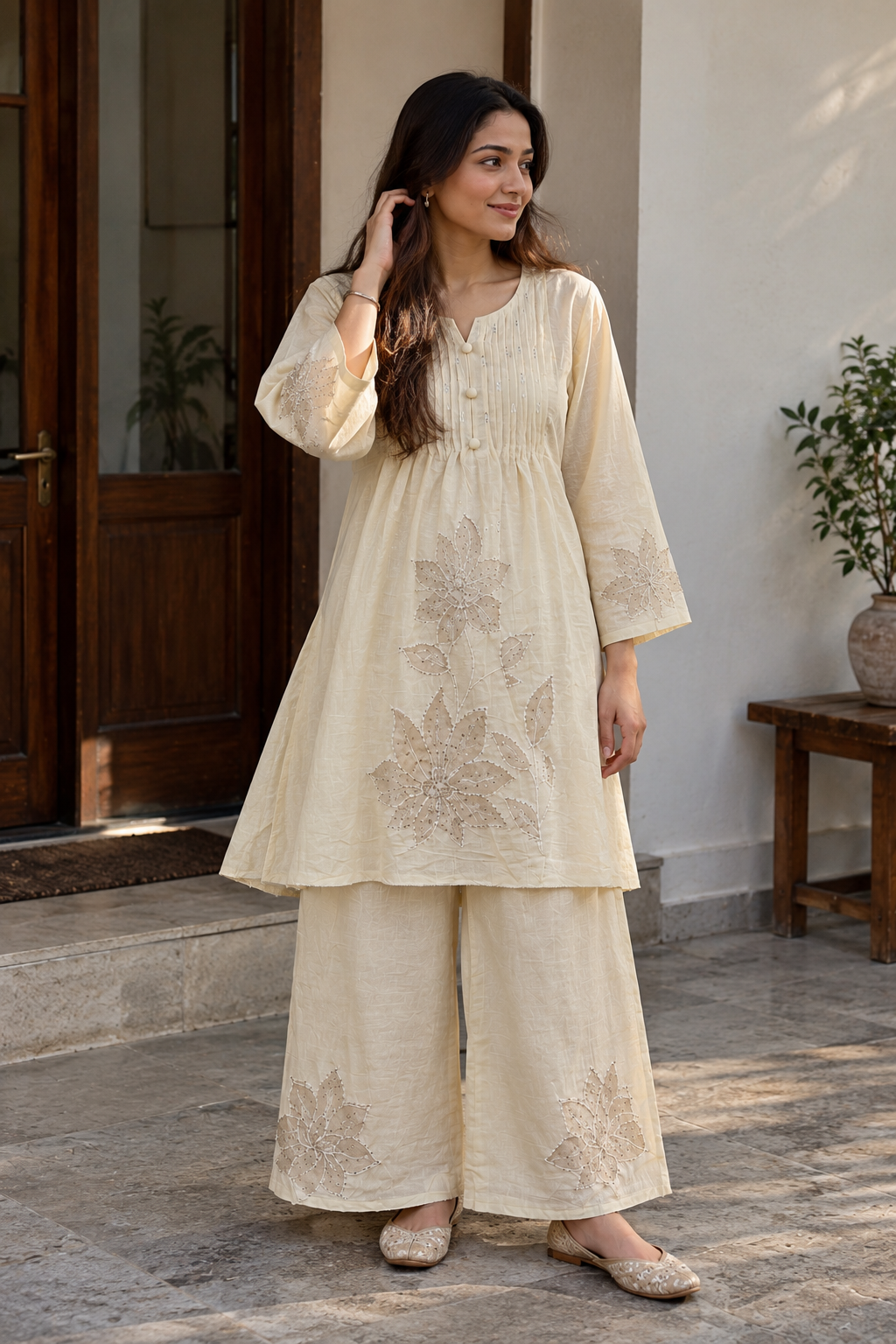 Ivory Embroidered Co-ord Set for Women