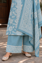 Light Blue Floral Printed Kurta Set