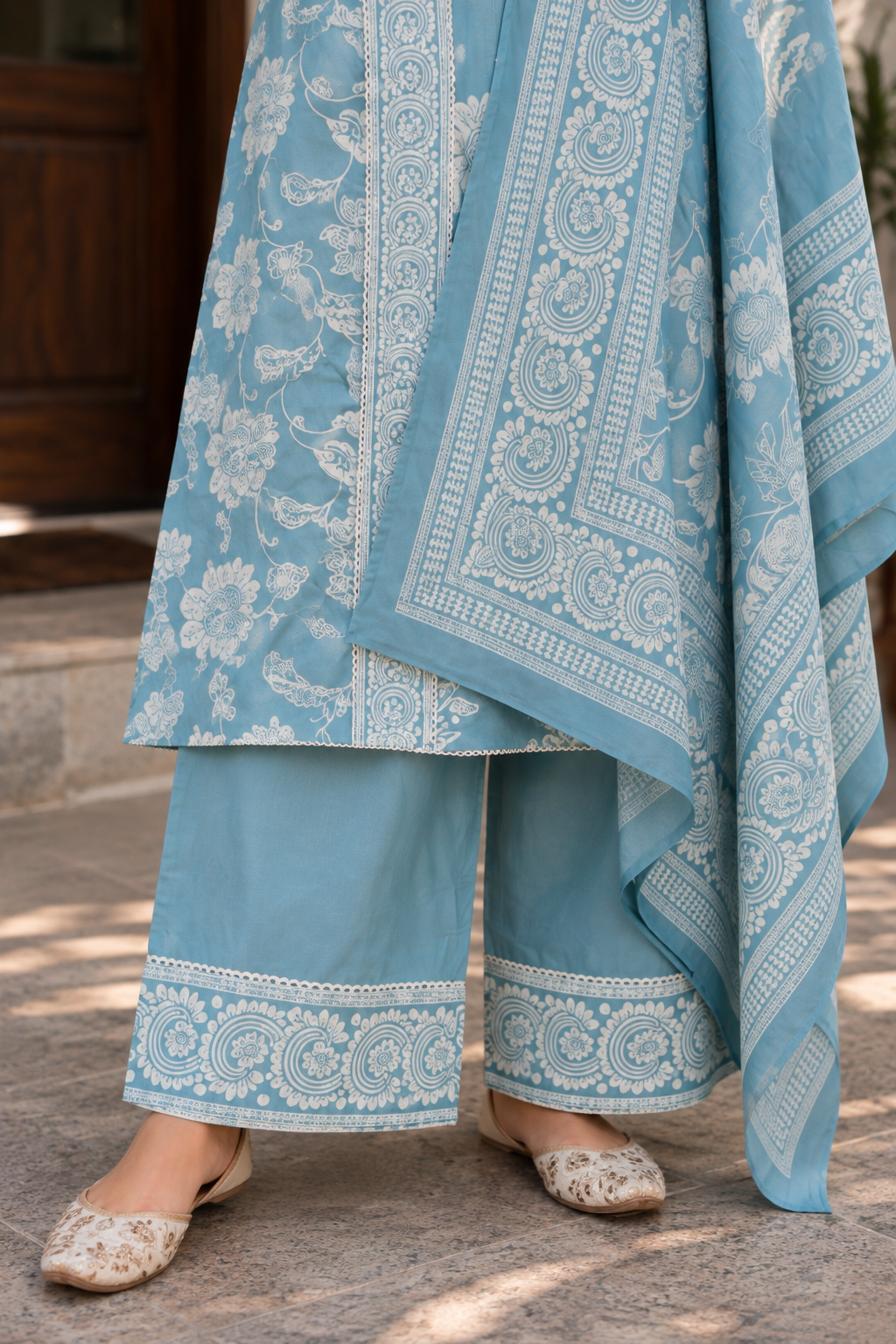 Light Blue Floral Printed Kurta Set