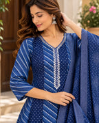 Blue Leheriya Printed Anarkali Kurta Set