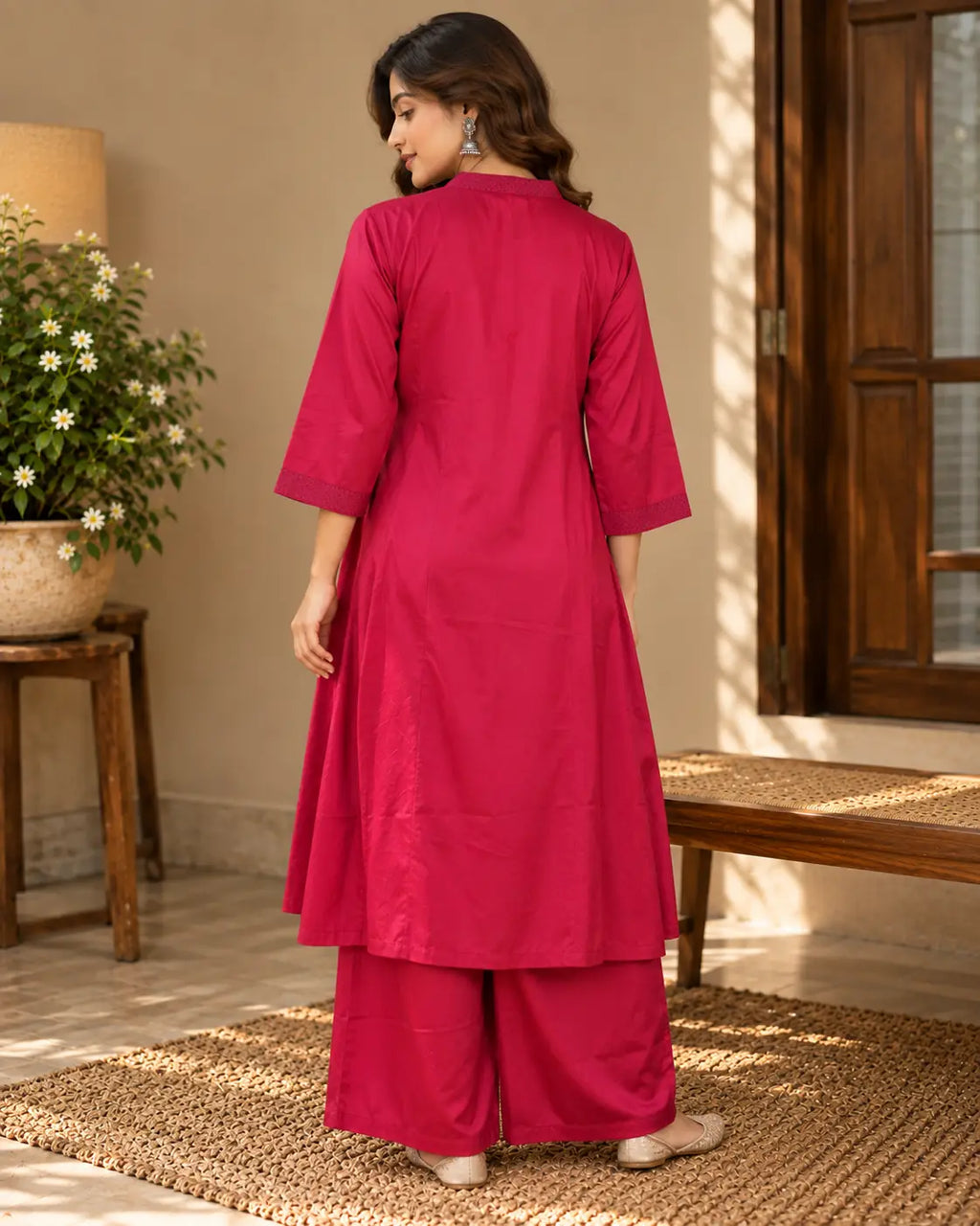 Rani Pink Satin Embroidered Co-ord Set