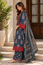 Slate Blue Ajrakh Printed Kurta Set