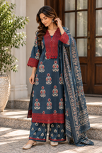 Slate Blue Ajrakh Printed Kurta Set