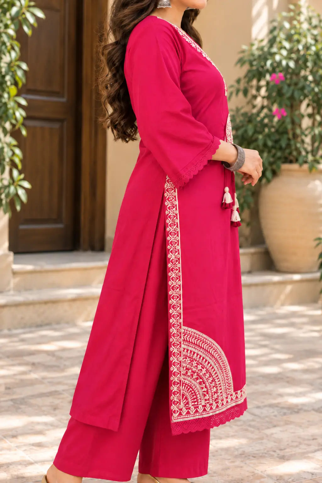 Pink Embroidered Suit Set