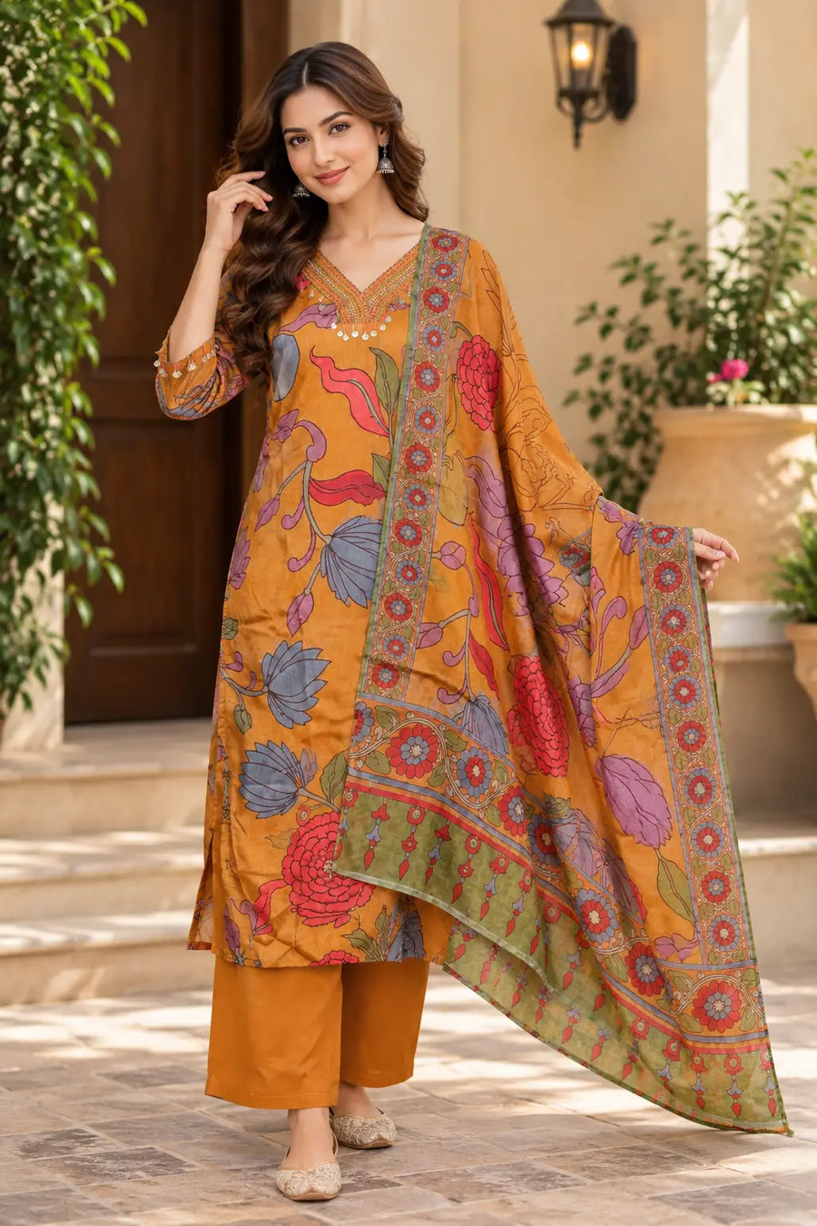 Mustard Embroidered Pant Kurta for Women | Subi Trends