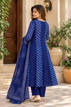 Blue Leheriya Printed Anarkali Kurta Set