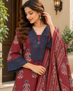Maroon Floral Block-Print Cotton Kurta Set