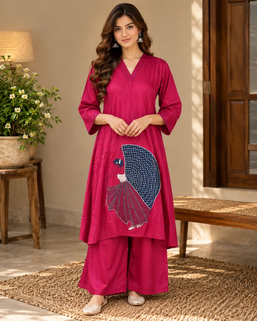 Rani Pink Satin Embroidered Co-ord Set - Subi Trends