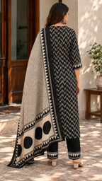Black & White Printed Kurta Set for Women