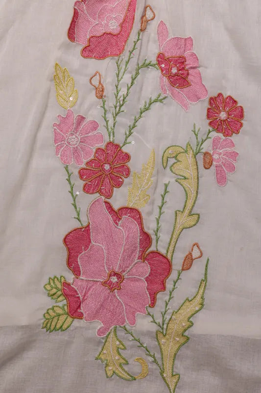 White Floral Embroidered Cotton Blend A-Line Suit Set