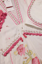 White Floral Embroidered Cotton Blend A-Line Suit Set