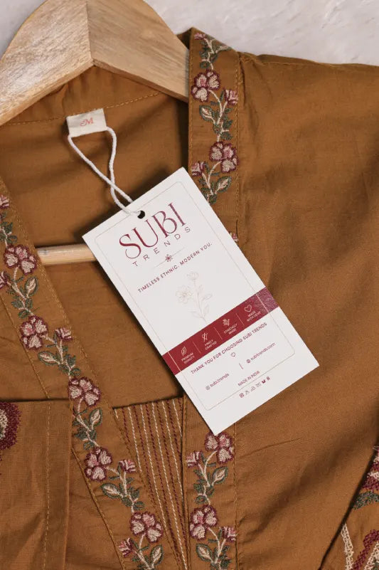 Caramel Brown Embroidered 3-Piece kurta set