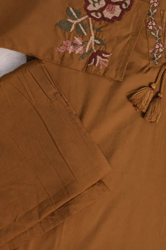 Caramel Brown Embroidered 3-Piece kurta set