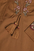Caramel Brown Embroidered 3-Piece kurta set