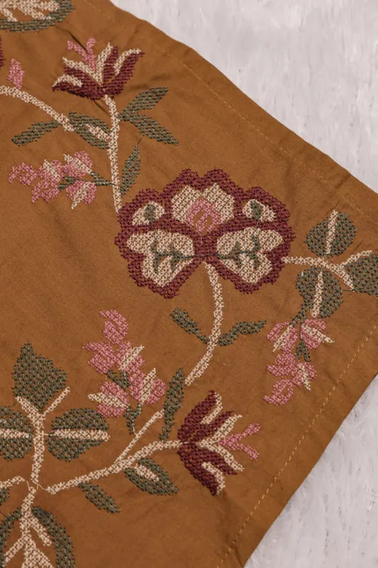 Caramel Brown Embroidered 3-Piece kurta set