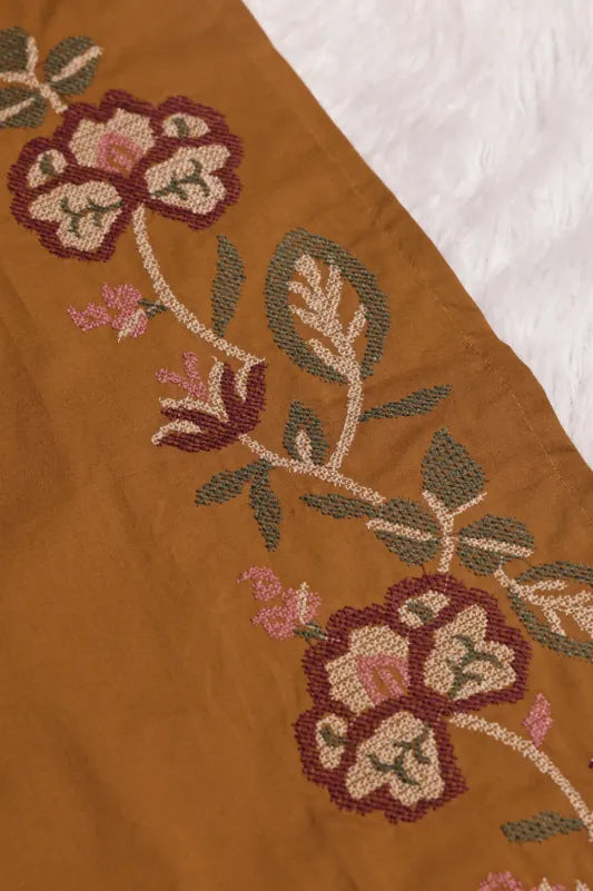 Caramel Brown Embroidered 3-Piece kurta set