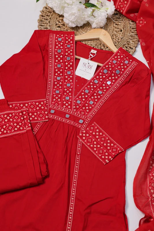 Red Bandhani Print Suit Set