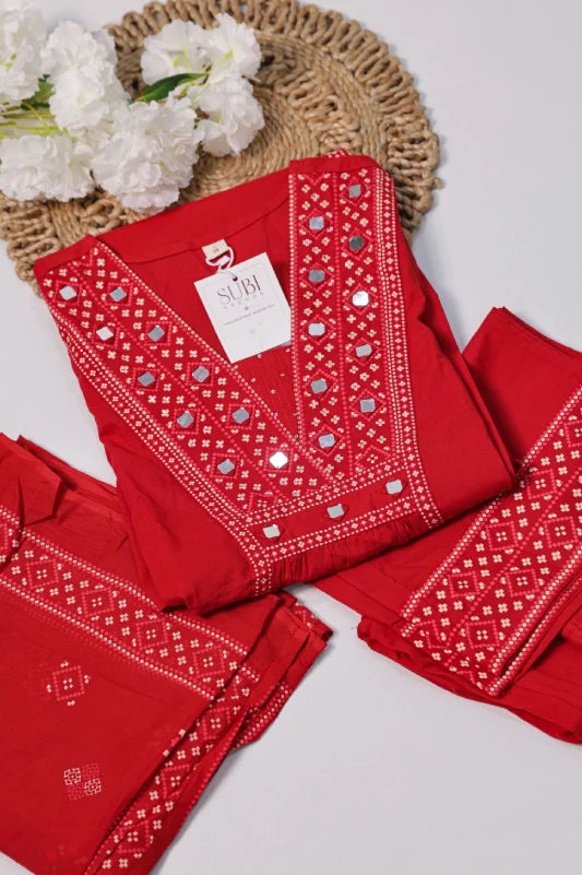 Red Bandhani Print Suit Set