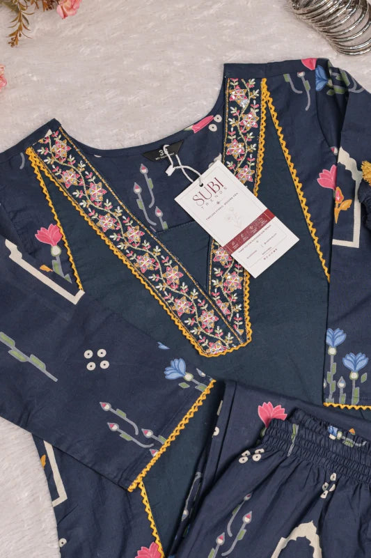 Navy Blue Printed 3-Piece Ethnic Kurta Set