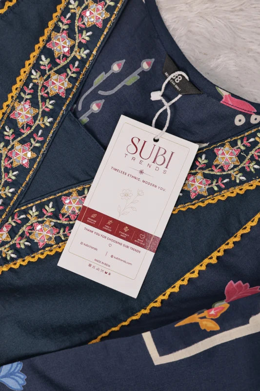 Navy Blue Printed 3-Piece Ethnic Kurta Set