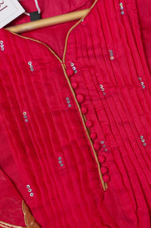 Fuchsia Pink Chanderi Silk Kurta Palazzo Set
