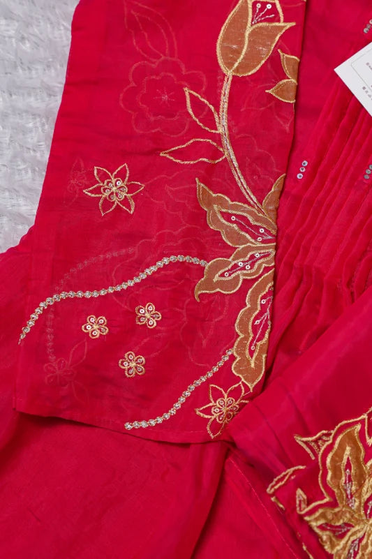 Fuchsia Pink Chanderi Silk Kurta Palazzo Set