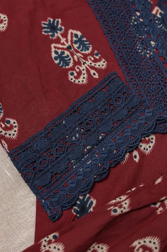 Maroon Floral Block-Print Cotton Kurta Set
